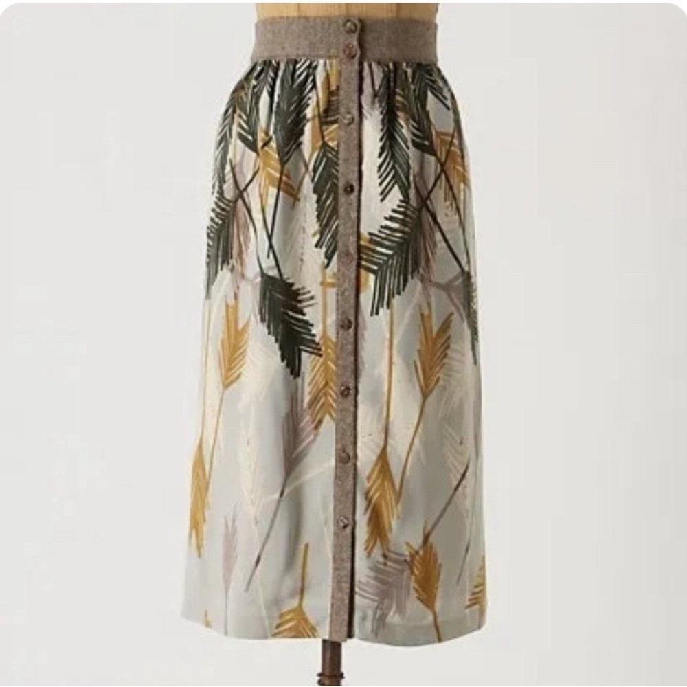 Anthropologie Edme & Esyllte Flurried Plumes Feathers Button Down Midi Skirt